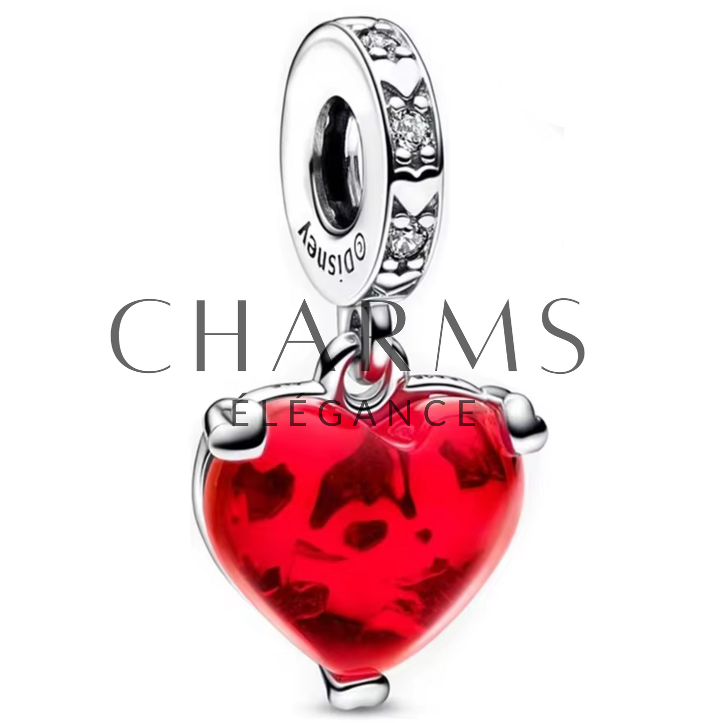 Charm Pendant - Verre de Murano Rouge Baiser de Mickey & Minnie | Disney