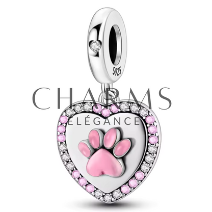 Charm Cœur avec Empreinte de Patte de Chien