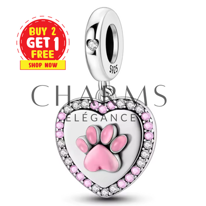 Charm Cœur avec Empreinte de Patte de Chien