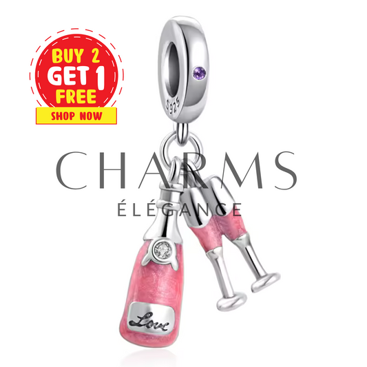 Charm Célébration – Coupes de Champagne et Bouteille de Champagne Rose