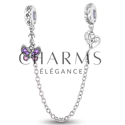 Charm Chaîne de Sécurité Papillon Violet et Arbre