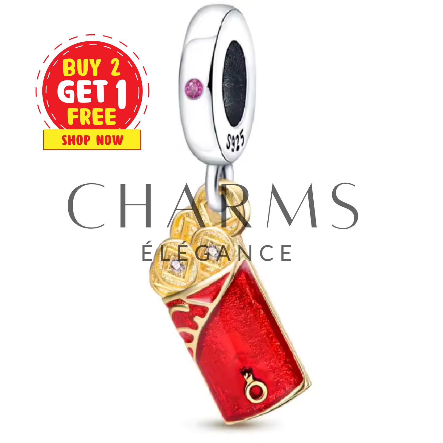 Charm Enveloppe Rouge avec Pièces Dorées