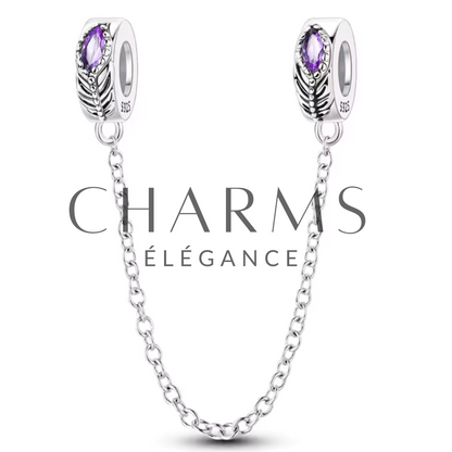 Charm Chaîne de Sécurité Plumes Violettes Élégantes