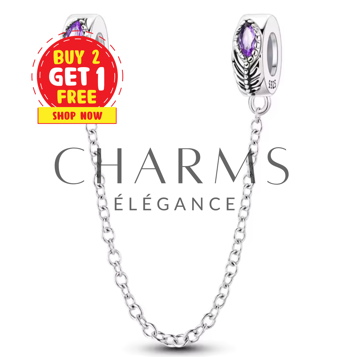 Charm Chaîne de Sécurité Plumes Violettes Élégantes