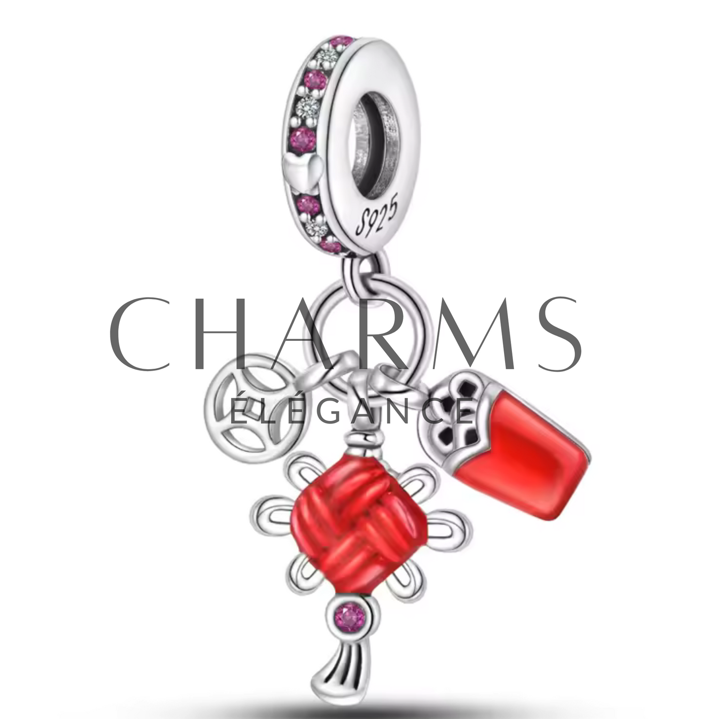 Charm Rouge et Argent avec Détails