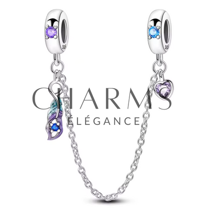 Charm Chaîne de Sécurité Plume Violette et Bleue