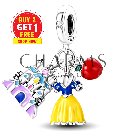 Charm Conte de Fées – Robe, Pomme & Château de Blanche-Neige