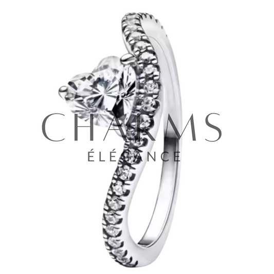 Bague Cœur Pavée Ondulée – Argent 925 et Élégance Intemporelle
