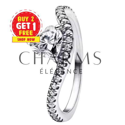 Bague Cœur Pavée Ondulée – Argent 925 et Élégance Intemporelle