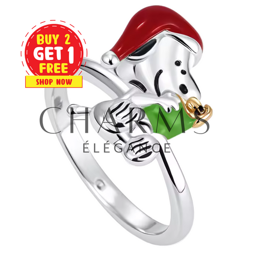 Bague Argentée Snoopy de Noël – Tendresse Hivernale et Esprit Festif