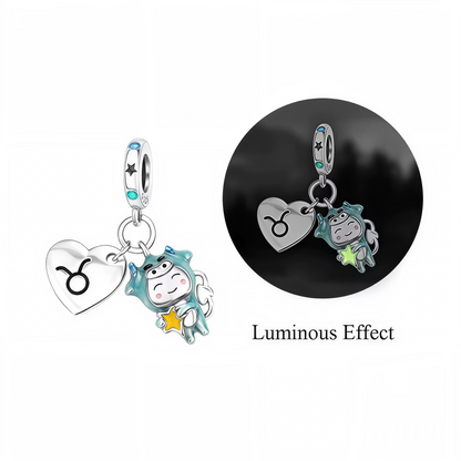 Charm Pendant - Heart with Taurus Symbol and Glow in the Dark Character