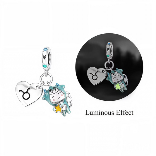 Charm-Anhänger – Herz mit Stier-Symbol und im Dunkeln leuchtendem Zeichen