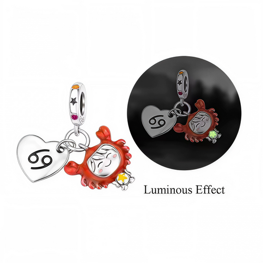 Charm-Anhänger – Herz mit Krebs-Symbol und im Dunkeln leuchtendem Charakter