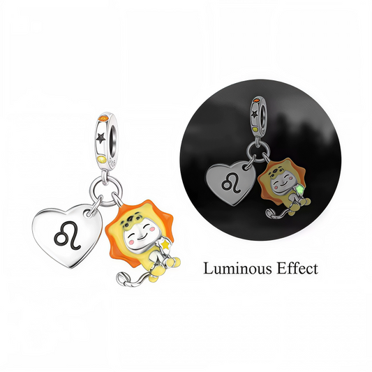 Charm-Anhänger – Herz mit Löwensymbol und im Dunkeln leuchtendem Charakter