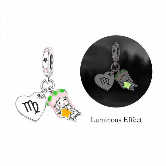 Charm-Anhänger – Herz mit Jungfrau-Symbol und im Dunkeln leuchtendem Zeichen