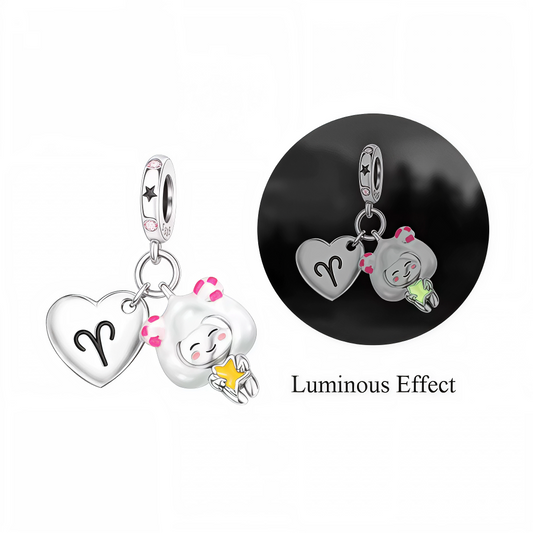Charm-Anhänger – Herz mit Widder-Symbol und im Dunkeln leuchtendem Zeichen