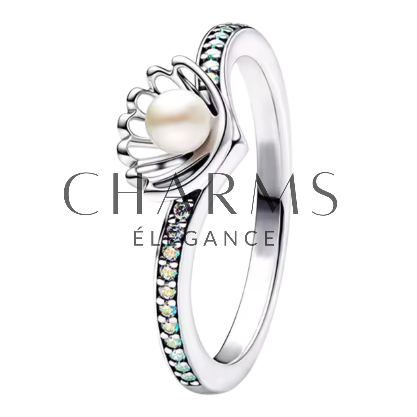 Bague Argentée avec Perle – Inspiration Ariel, L'Élégance Sous-Marine