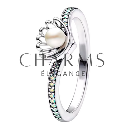 Bague Argentée avec Perle – Inspiration Ariel, L'Élégance Sous-Marine