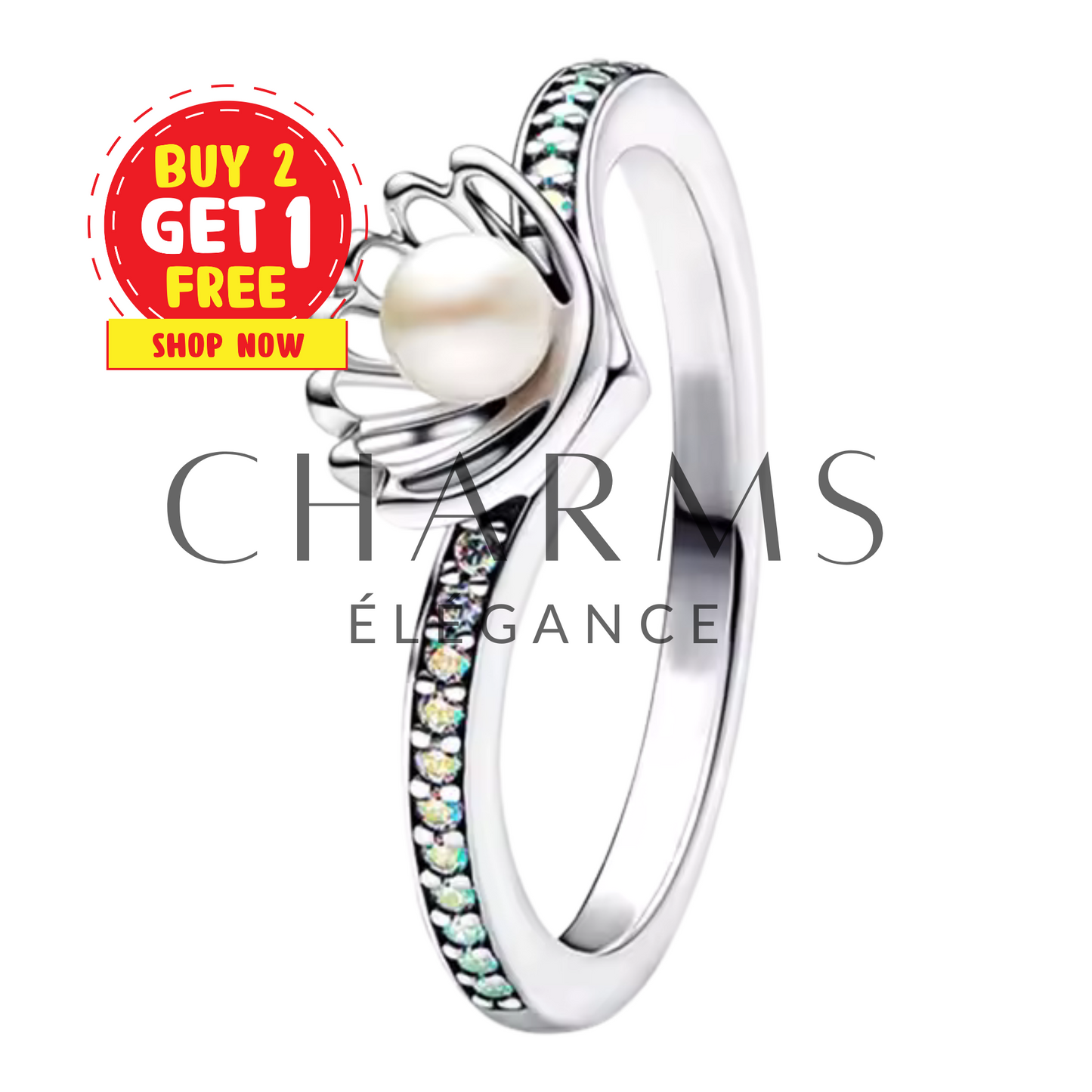 Bague Argentée avec Perle – Inspiration Ariel, L'Élégance Sous-Marine