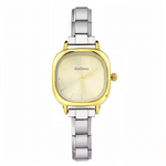 Apportez une touche de sophistication à votre poignet avec cette montre femme carrée en acier inoxydable doré. Son cadran doré au format carré de 25 mm lui confère une allure chic et lumineuse. Son bracelet est compatible avec tous les charms italiens de notre collection, pour une montre personnalisable selon vos envies.