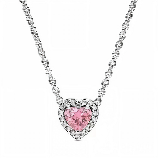 Elegant Necklace with Heart-Shaped Pink Stone and Sparkling Pave