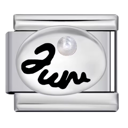 Silberner italienischer Charm – Geburtsstein und Monat