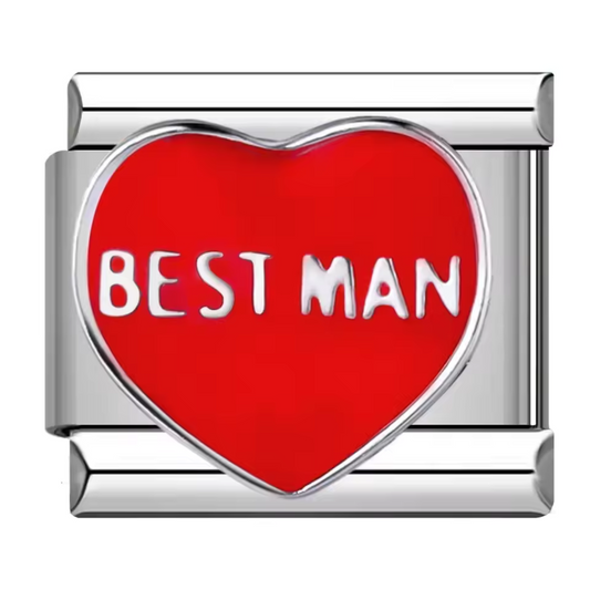 Silver Italian Charm – “Best Man” in a Red Heart