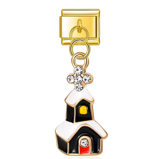 Italienischer Charm-Anhänger – Snowy Church Gold