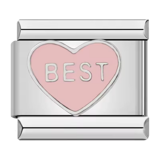Silver Italian Charm – “Best” in a Pink Heart