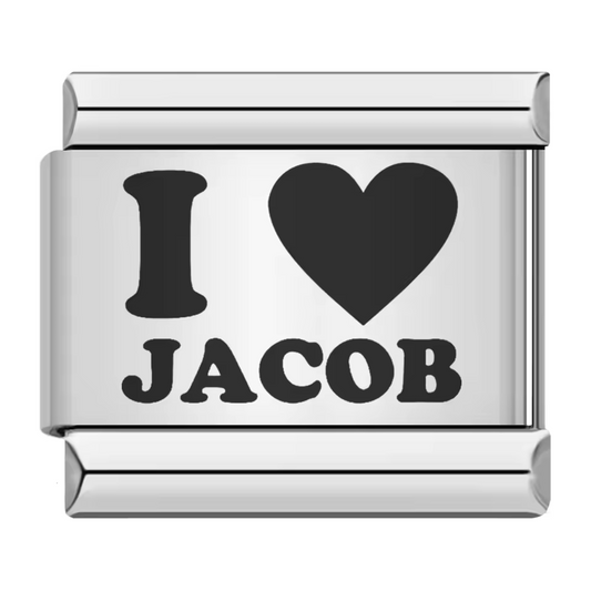 Italian Silver Charm – “I love Jacob”