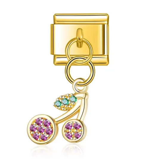 Italienischer Charm-Anhänger – Kirschen aus Gold, Silber oder Roségold