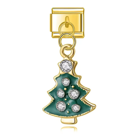 Italienischer Charm-Anhänger – Goldener Weihnachtsbaum