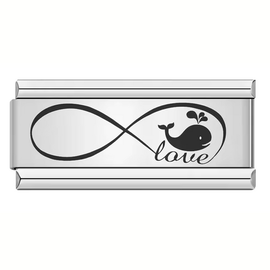 Long Silver Italian Charm – Infinity Love Sign with Whale