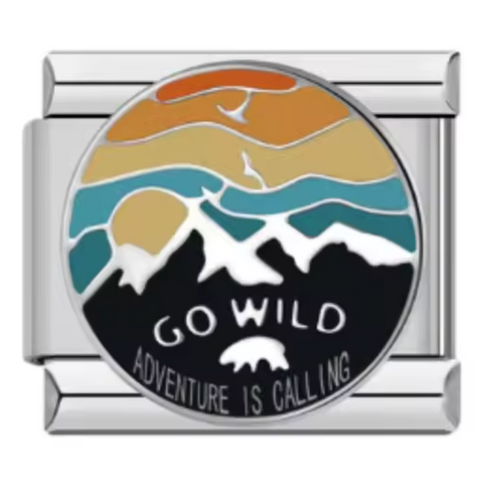 Silberner italienischer Charm – „Go Wild Adventure is Calling“ mit Mountain