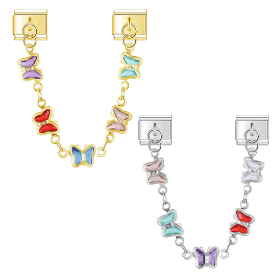 Italienischer Charm – Gold- oder Silberkette mit buntem Schmetterling