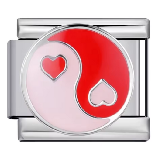 Silver Italian Charm – Pink Yin and Yang with Heart