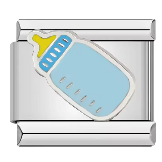 Silver Italian Charm – Blue Baby Bottle