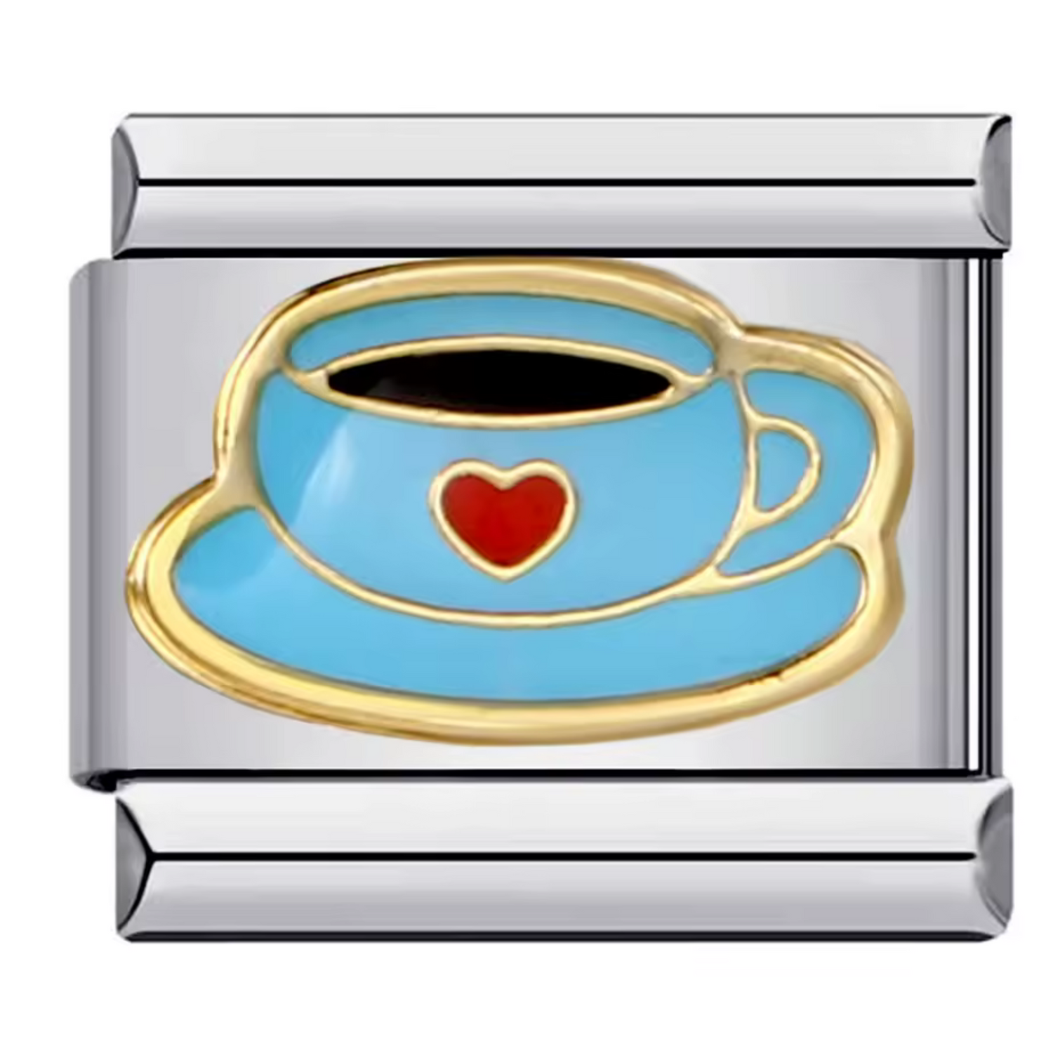 Italian Charm – Cup with Small Red Heart in Silver (Pink or Blue Cup)