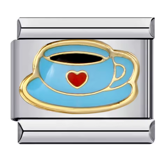 Italian Charm – Tasse mit kleinem roten Herz in Silber (rosa oder blaue Tasse)
