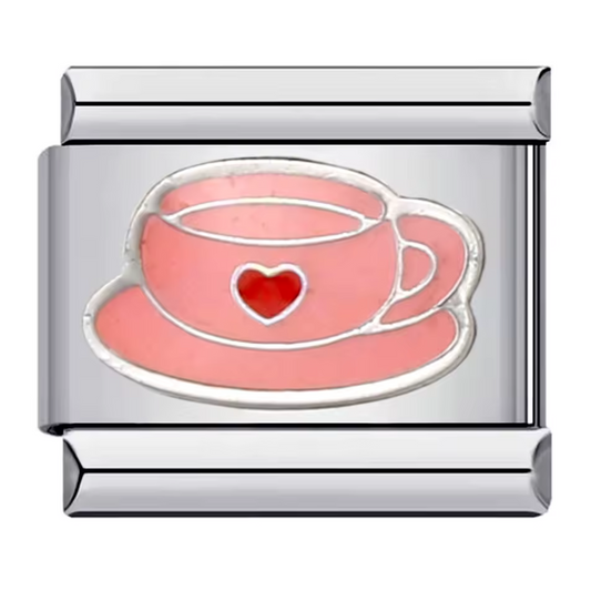 Italian Charm – Tasse mit kleinem roten Herz in Silber (rosa oder blaue Tasse)