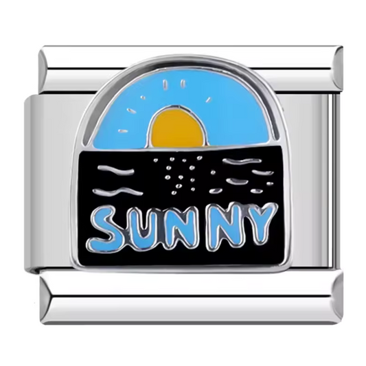 Silberner italienischer Charm – „Sunny“ mit Sonnenuntergang