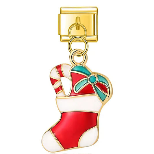 Italienischer Charm-Anhänger – Goldener Weihnachtsstrumpf