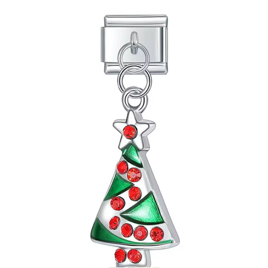 Italienischer Charm-Anhänger – Silberner Weihnachtsbaum