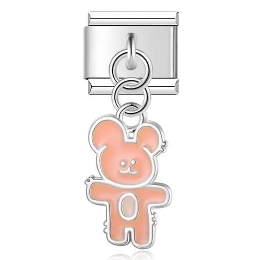 Italian Charm Silver Pendant – Pink Teddy Bear