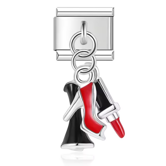 Italian Charm Silver Pendant – Heel, Dress and Lipstick