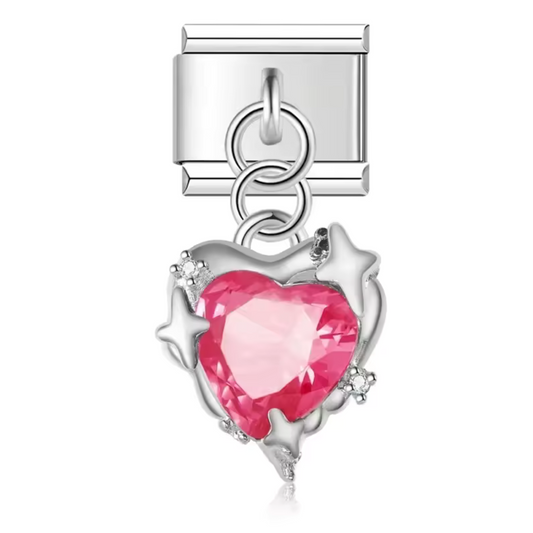 Italian Charm – Rosa Herzanhänger mit Stern