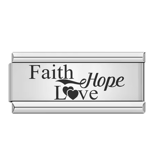 Langer silberner italienischer Charm – „Glaube, Hoffnung, Liebe“