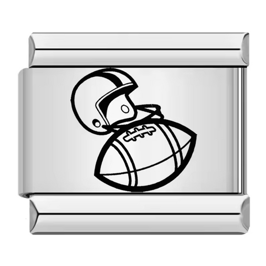 Silver Italian Charm – American Football Ball and Helmet