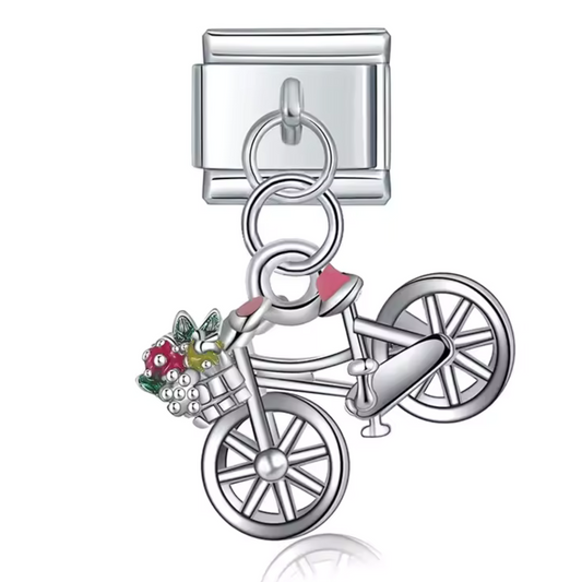 Italian Charm Silver Pendant – Bicycle with Flower Basket