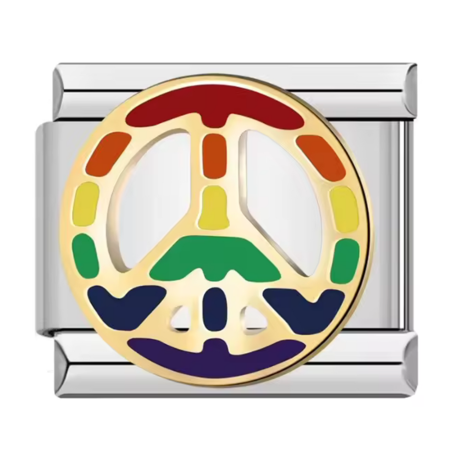 Silver Italian Charm – Multicolor Peace Sign